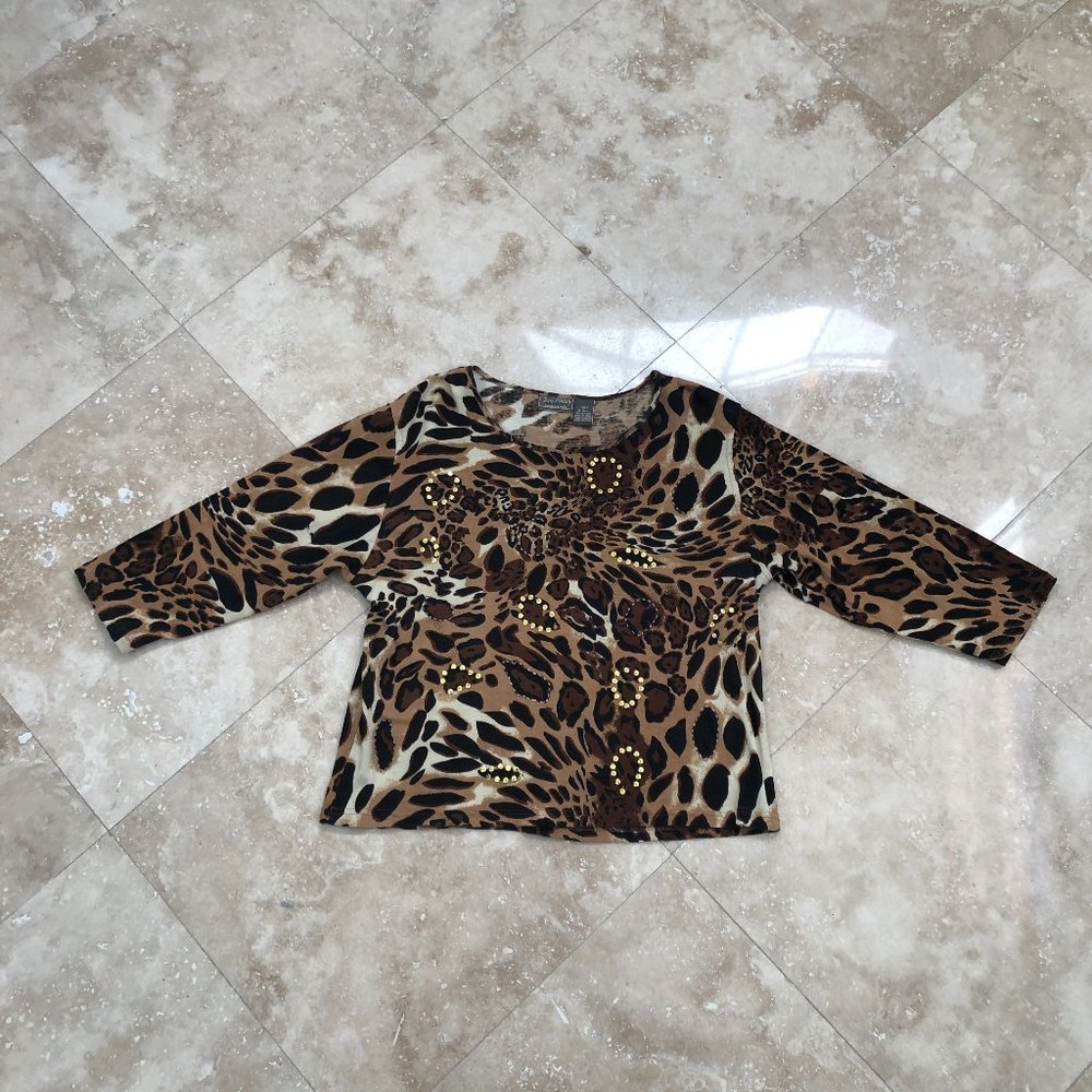 Jane Ashley Embellished Animal Print XL Women's Top